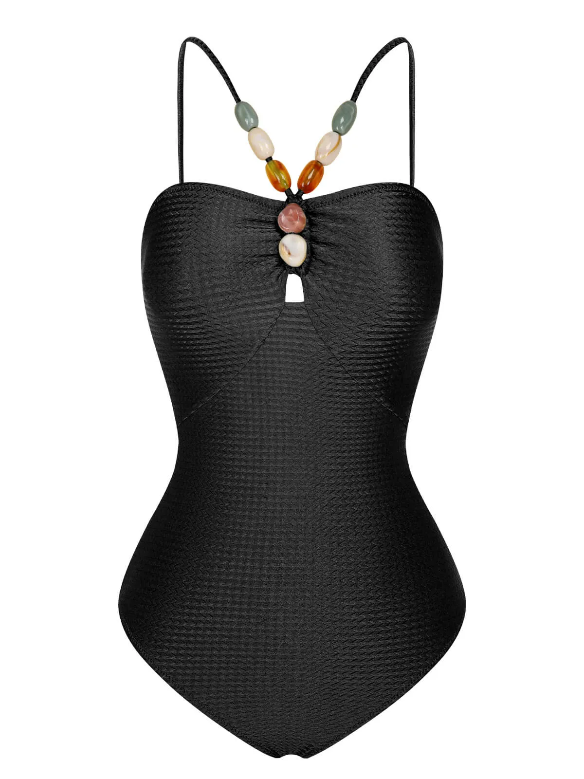 1960s Solid Textured Bandeau Halter Swimsuit