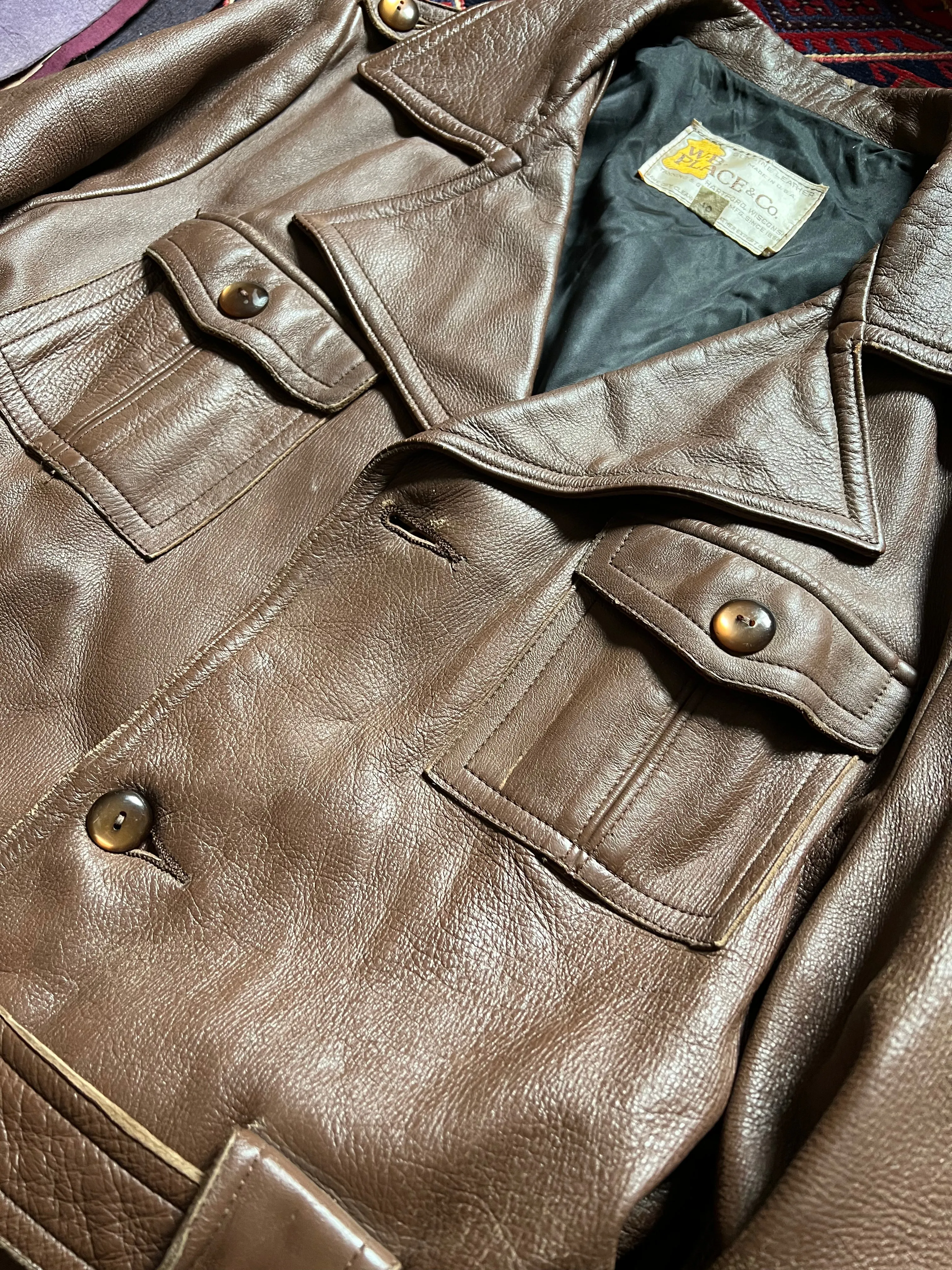 1970s Leather Trench Coat Size 46