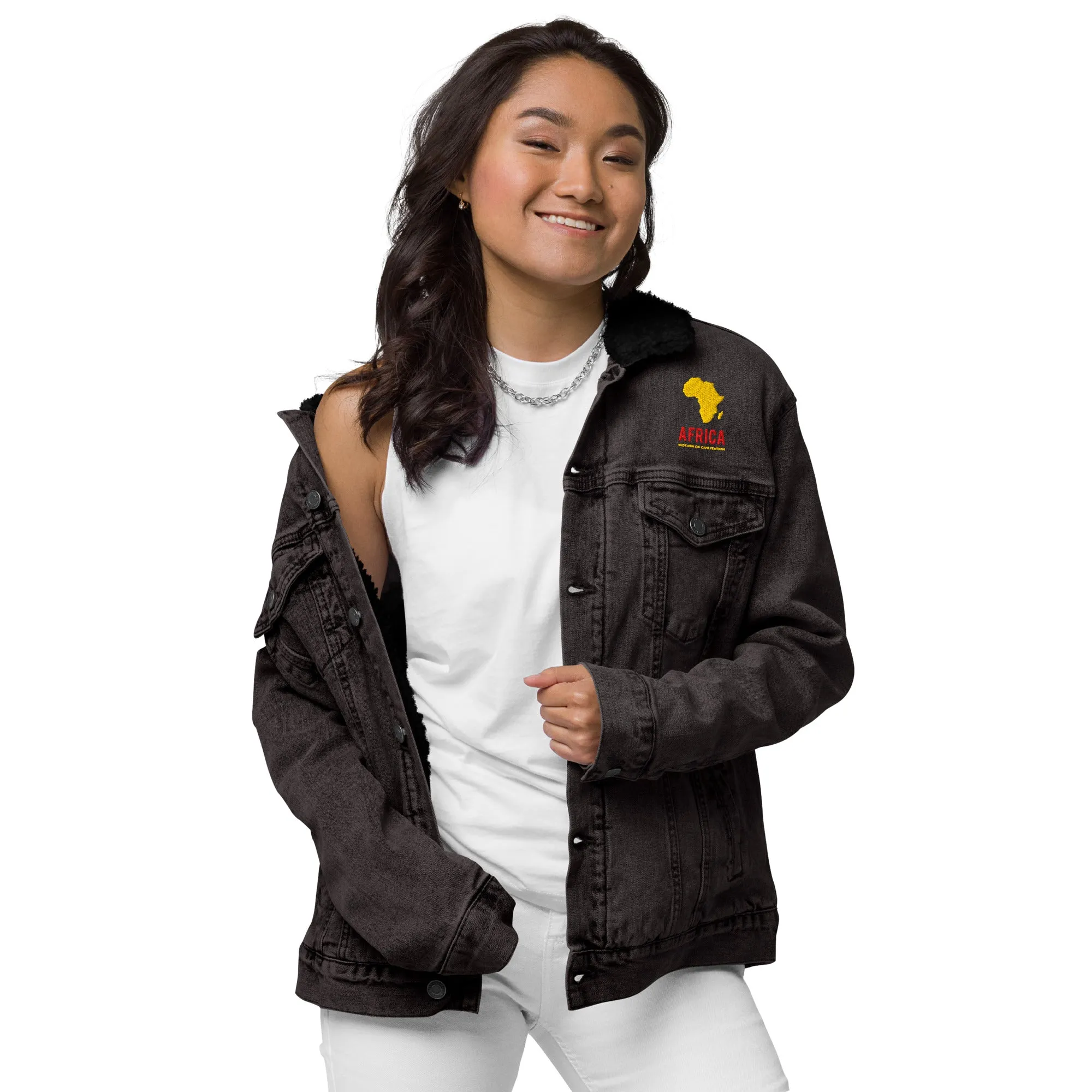 AFRICA - MOTHER OF CIVILIZATION Unisex Denim Sherpa Jacket