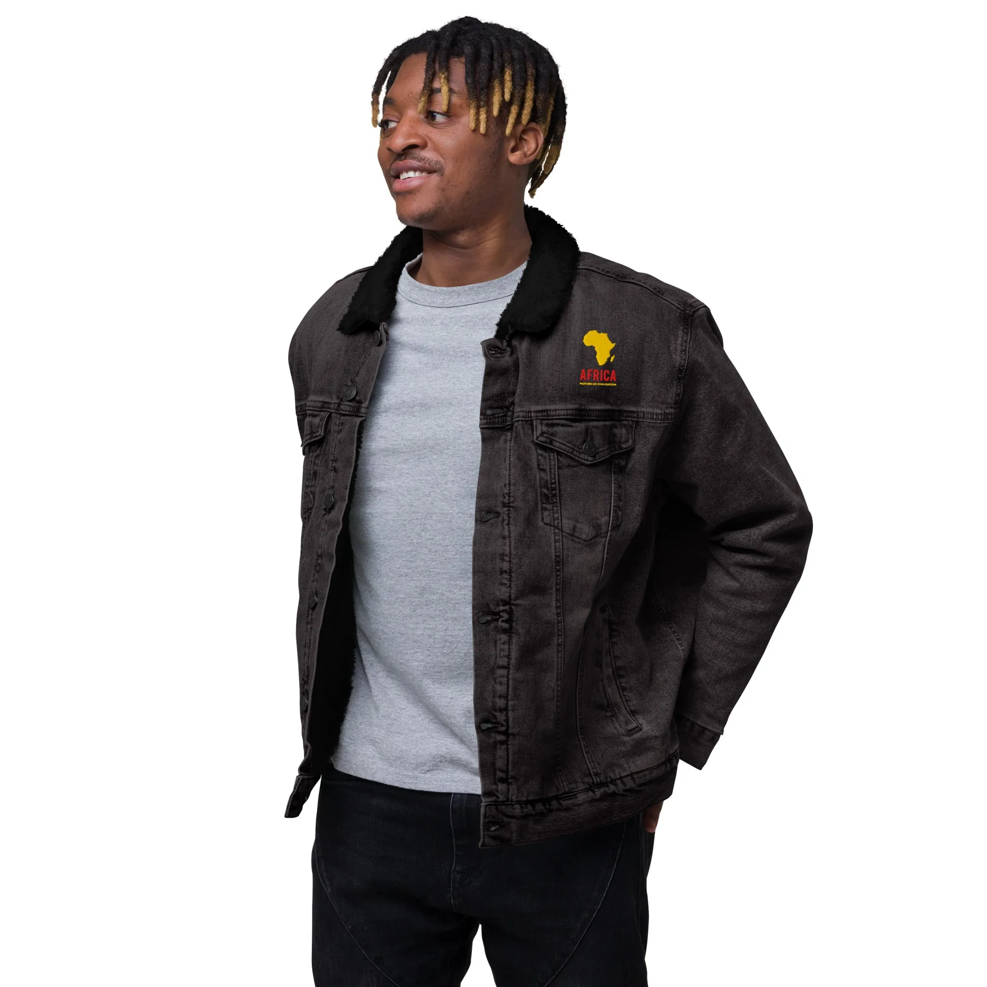 AFRICA - MOTHER OF CIVILIZATION Unisex Denim Sherpa Jacket
