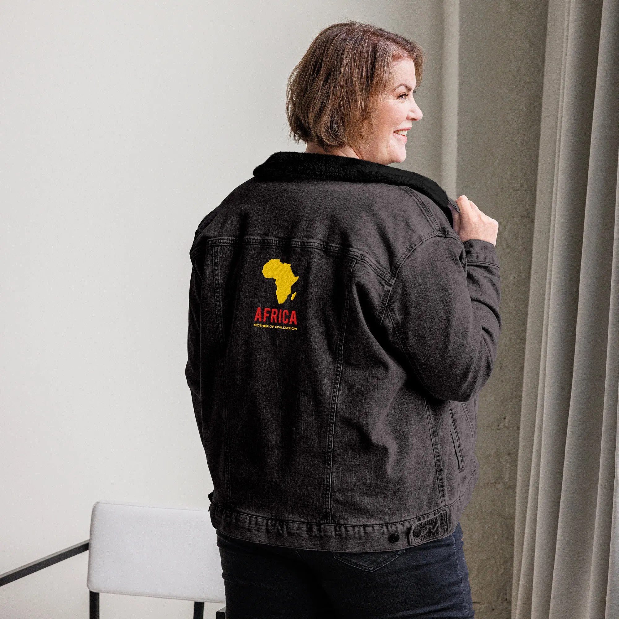 AFRICA - MOTHER OF CIVILIZATION Unisex Denim Sherpa Jacket