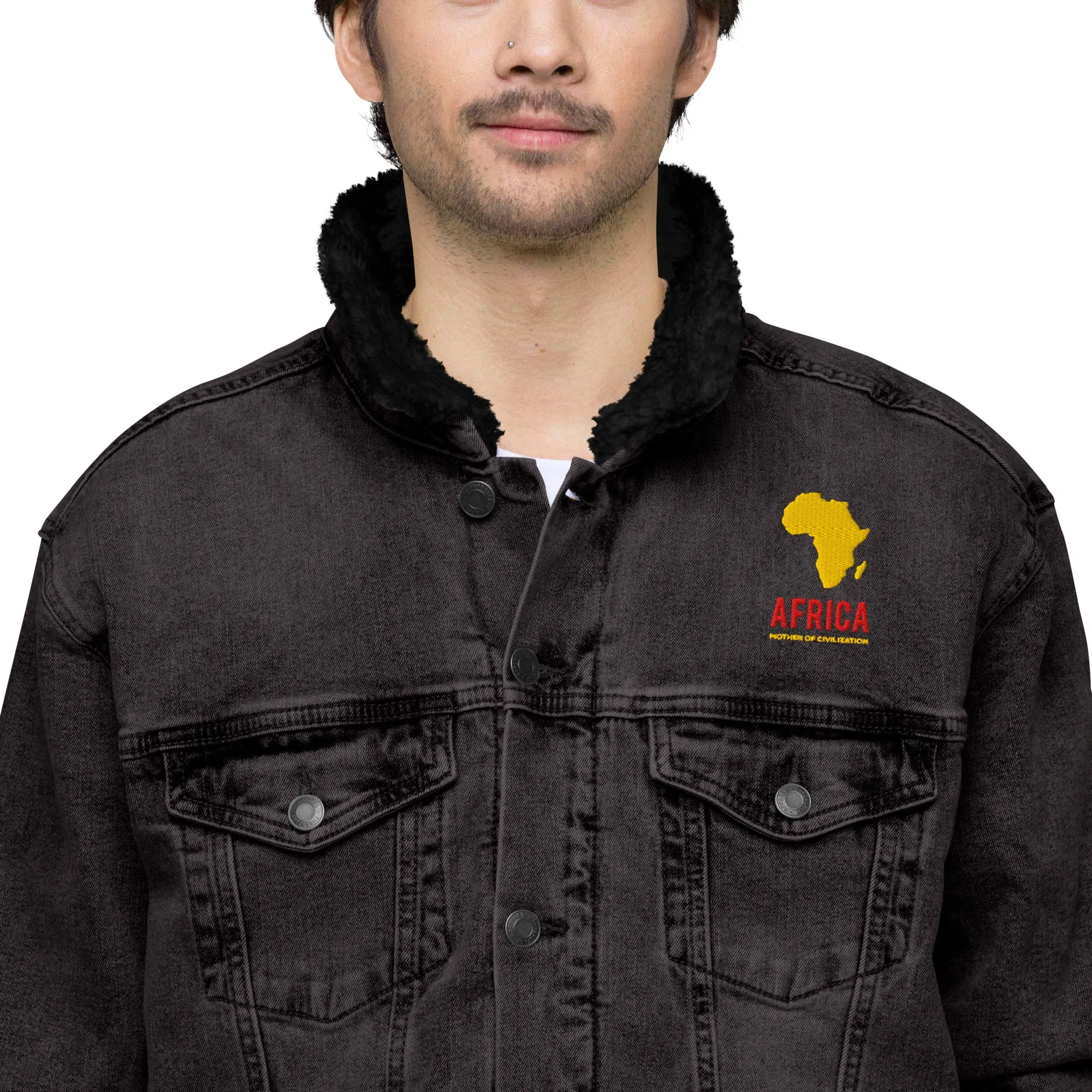 AFRICA - MOTHER OF CIVILIZATION Unisex Denim Sherpa Jacket