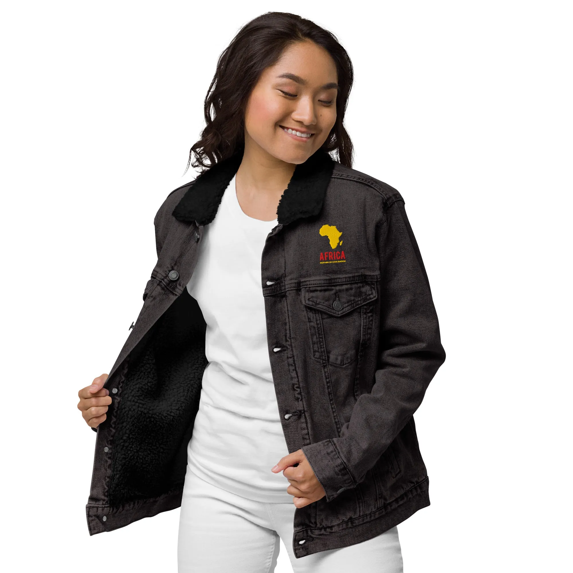 AFRICA - MOTHER OF CIVILIZATION Unisex Denim Sherpa Jacket
