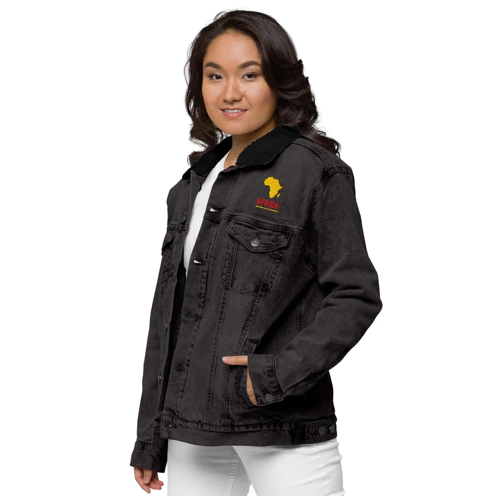 AFRICA - MOTHER OF CIVILIZATION Unisex Denim Sherpa Jacket