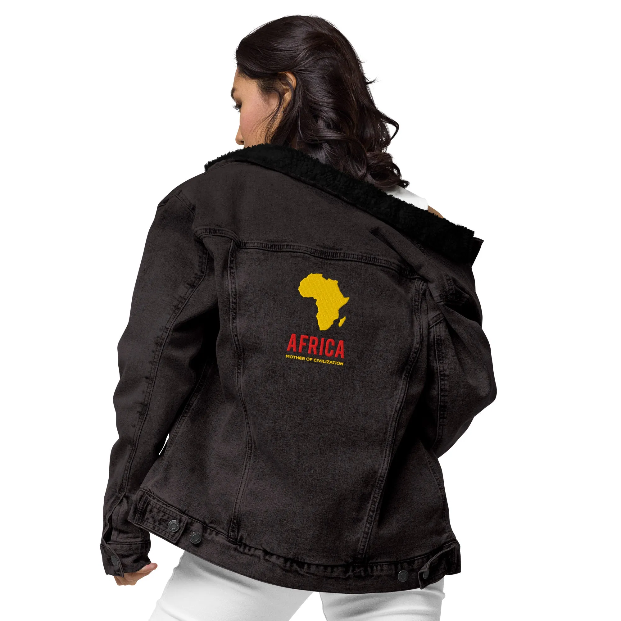 AFRICA - MOTHER OF CIVILIZATION Unisex Denim Sherpa Jacket