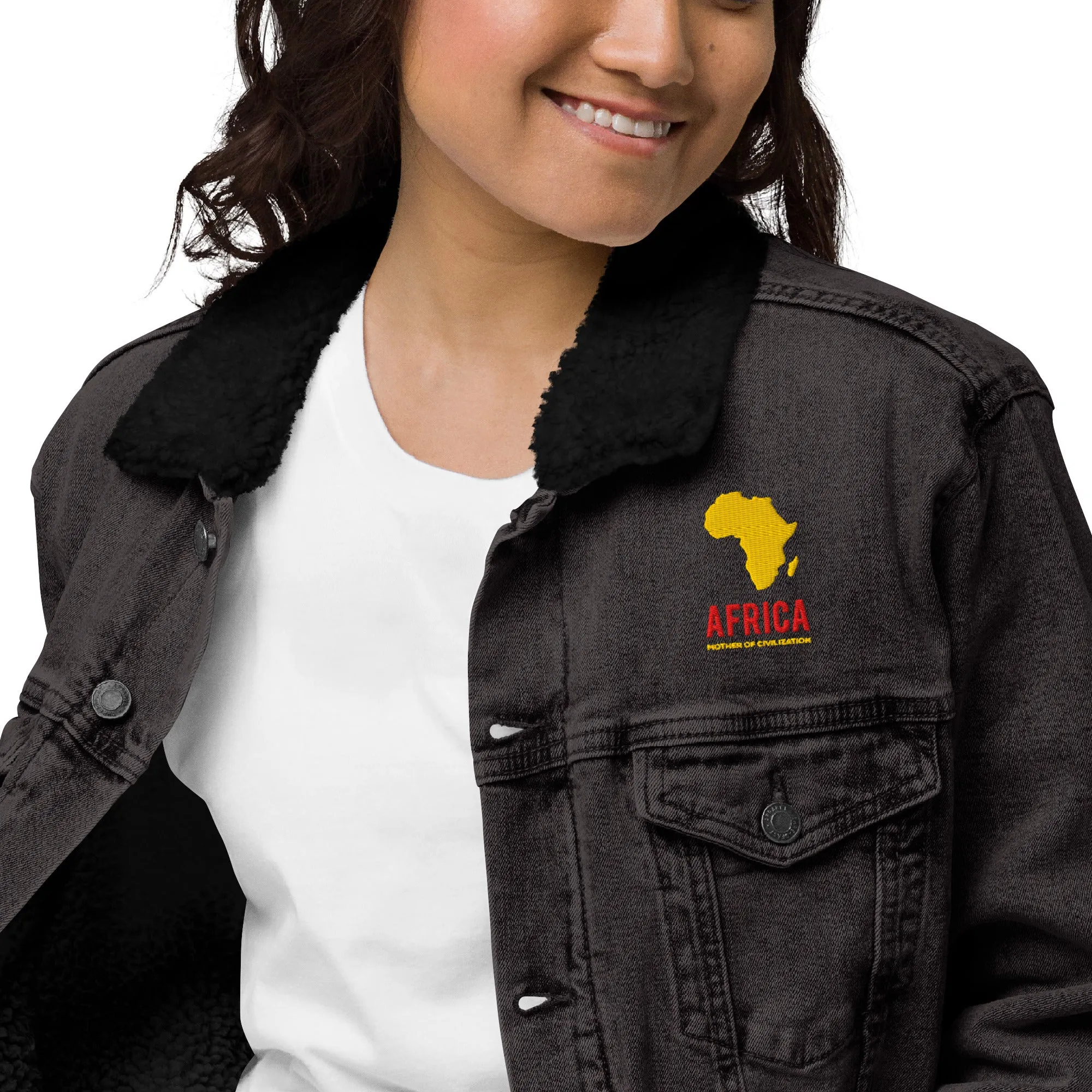 AFRICA - MOTHER OF CIVILIZATION Unisex Denim Sherpa Jacket