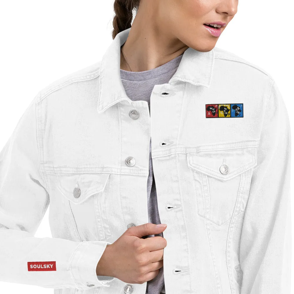 AFRICA PRIMARY Unisex Denim Jacket (White)