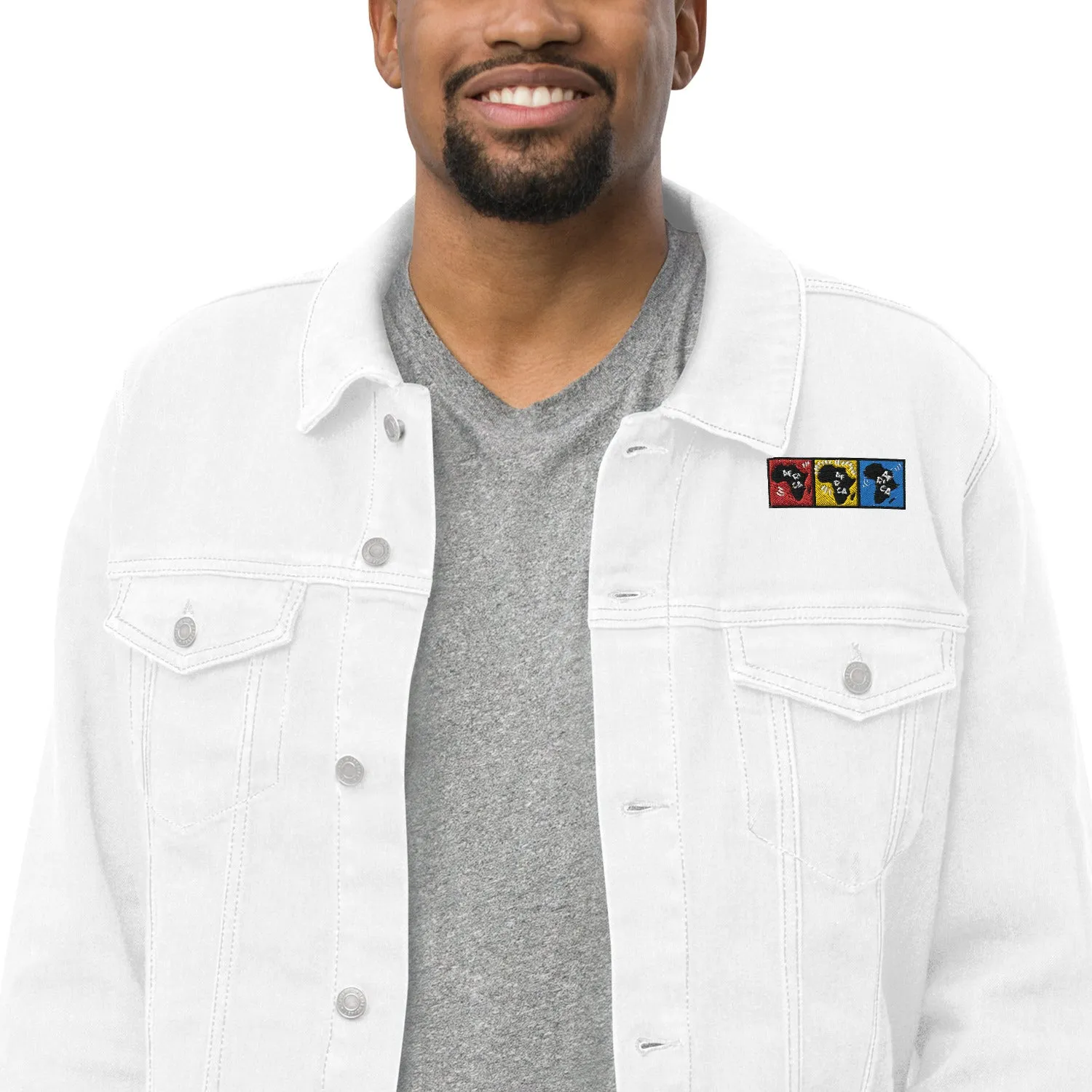 AFRICA PRIMARY Unisex Denim Jacket (White)