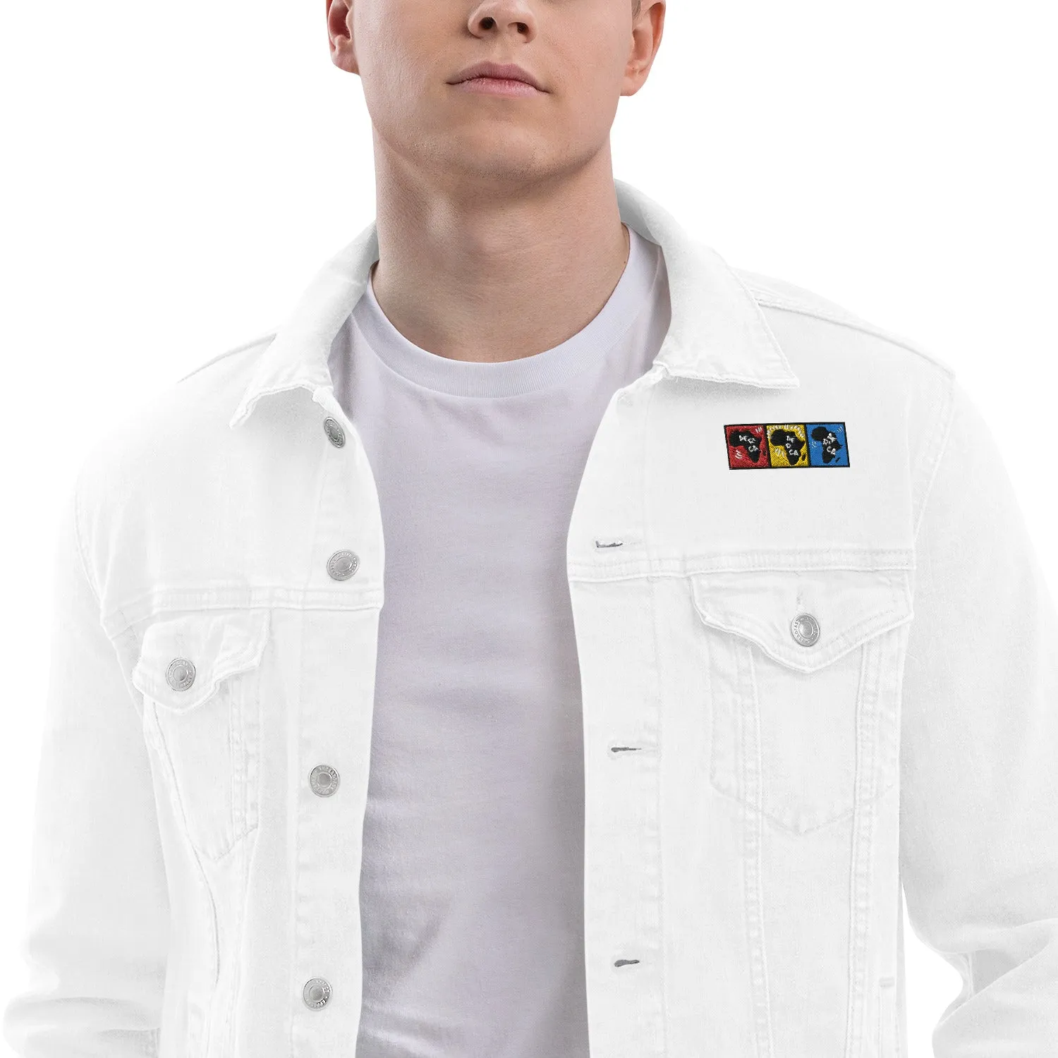 AFRICA PRIMARY Unisex Denim Jacket (White)