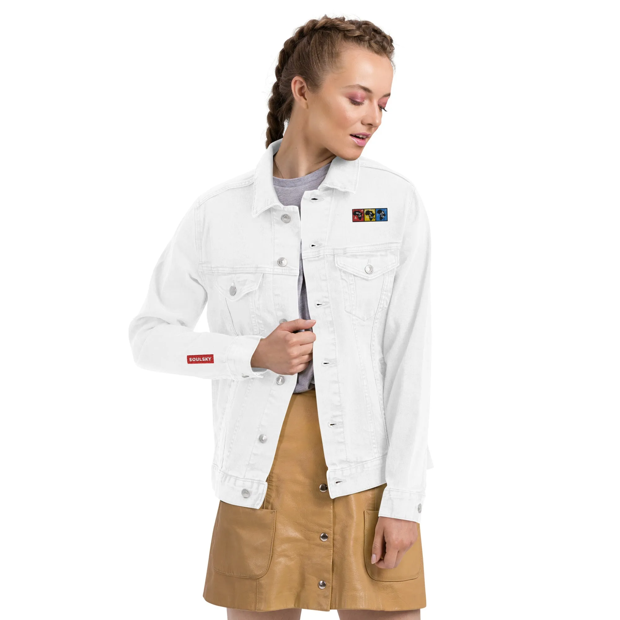 AFRICA PRIMARY Unisex Denim Jacket (White)