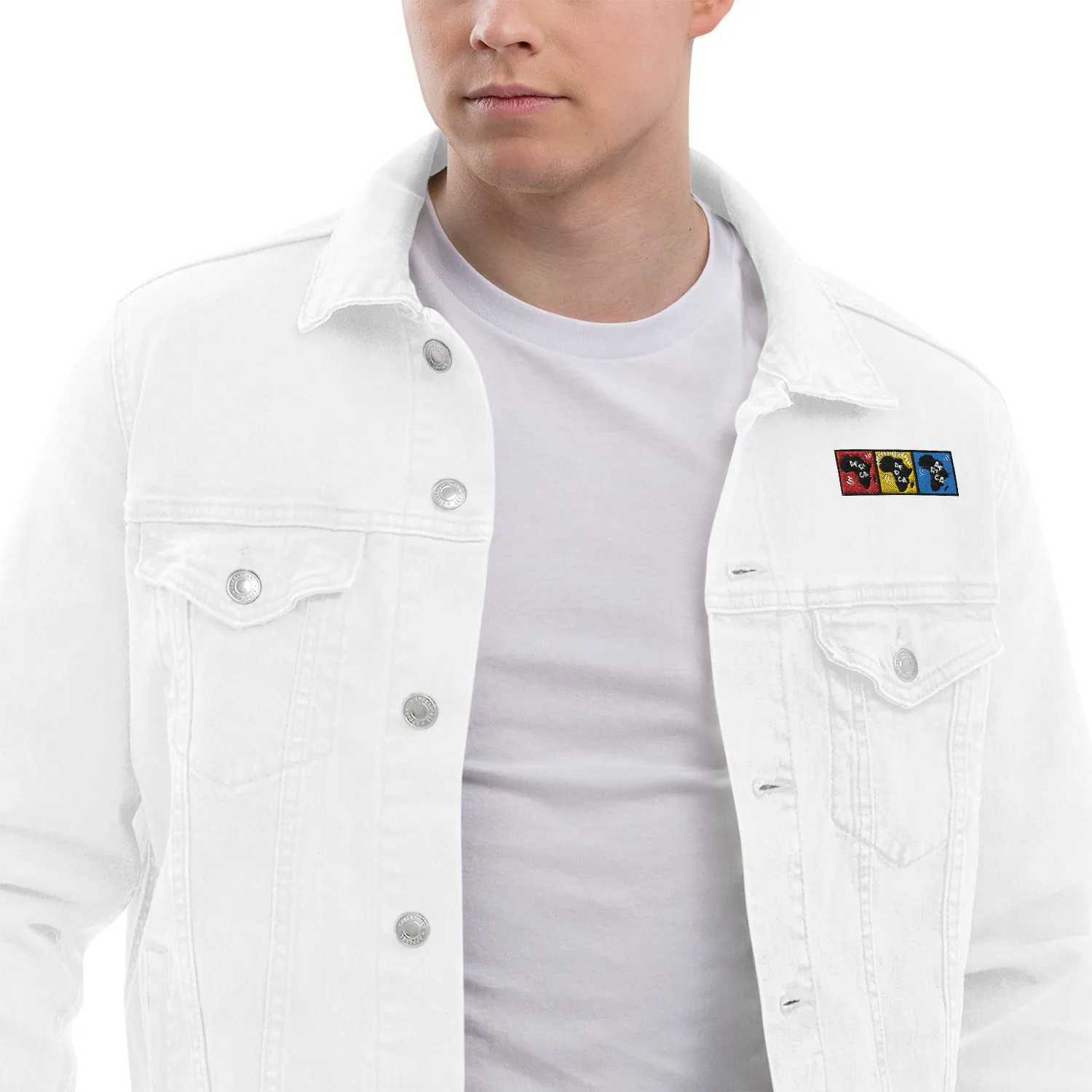 AFRICA PRIMARY Unisex Denim Jacket (White)