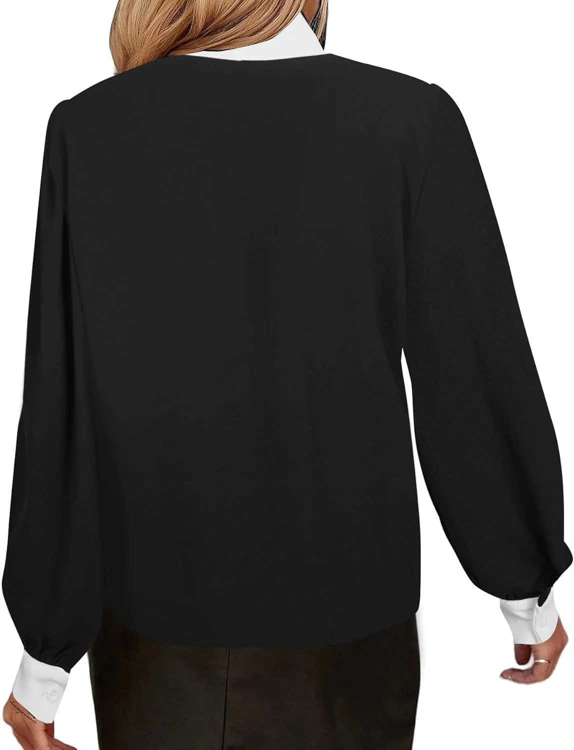 Avanova Women Tie Neck Bishop Long Sleeve Shirts Casual Work Blouses Tops