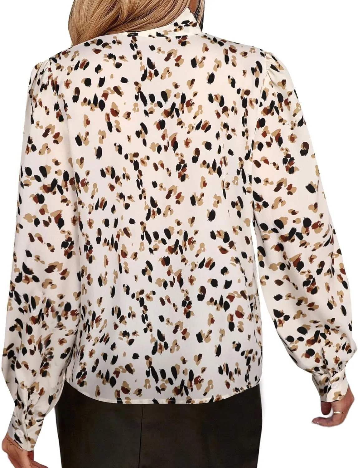 Avanova Women Tie Neck Bishop Long Sleeve Shirts Casual Work Blouses Tops