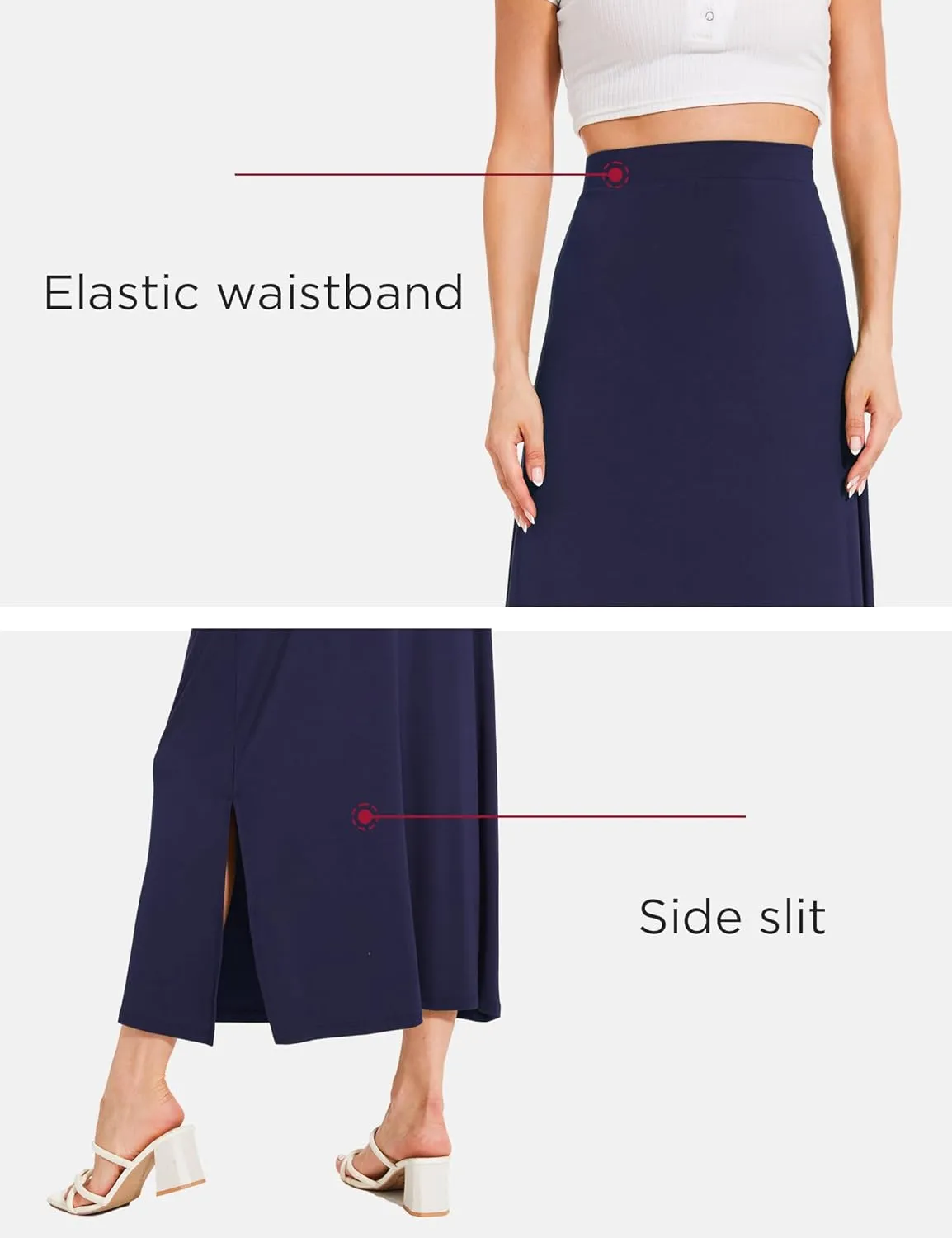 Bamboo Viscose Skirts for Women Midi Length Flowy High Waisted Summer Knit Long Skirts with Slit