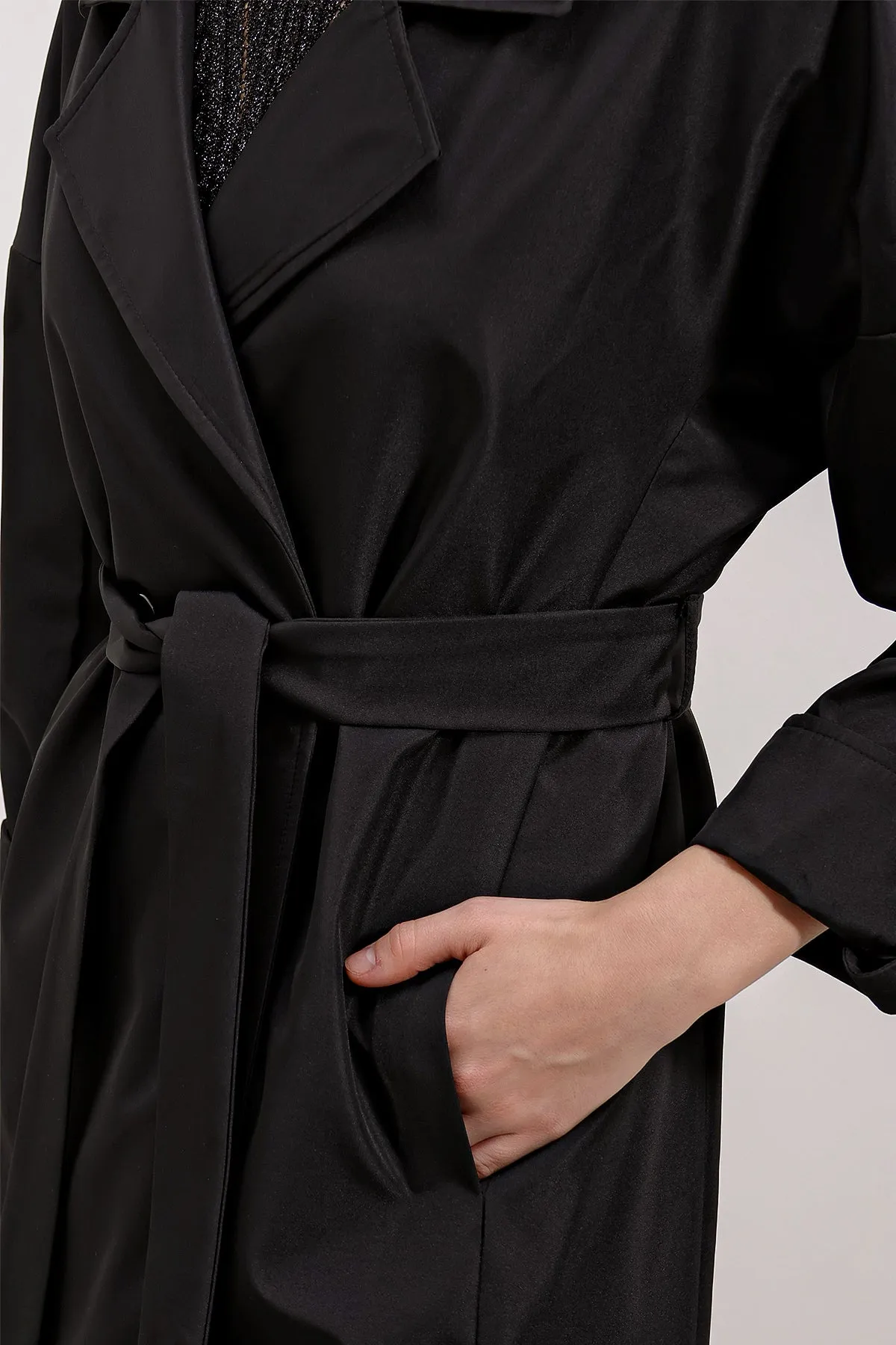 BGD Women Double-Breasted Collar Lined Trench Coat - Black - Avondale