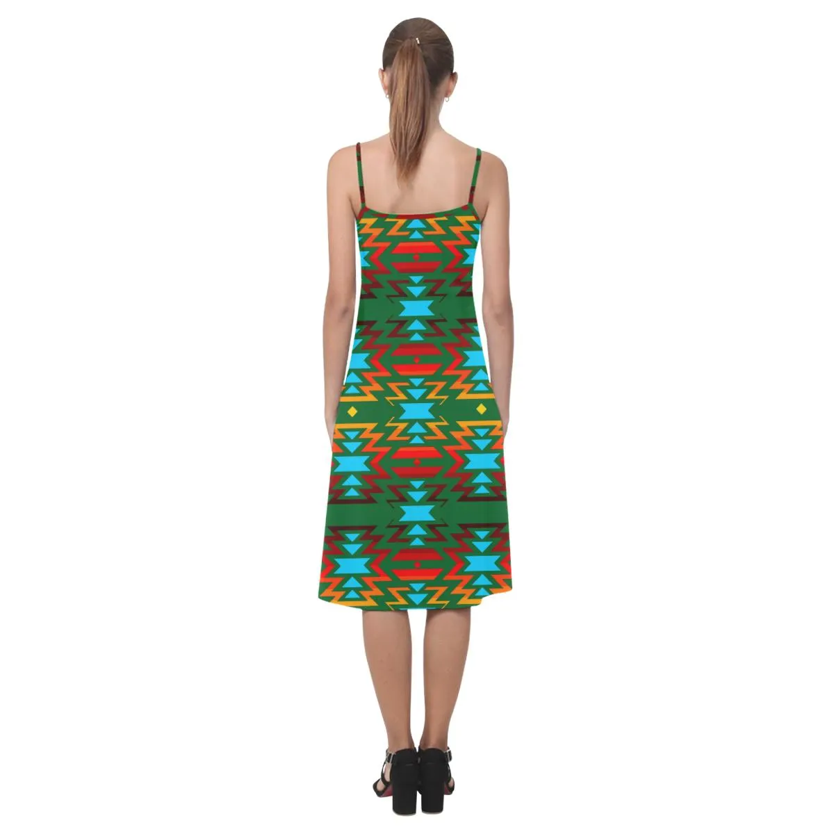 Big Pattern Fire Colors and Sky green Alcestis Slip Dress