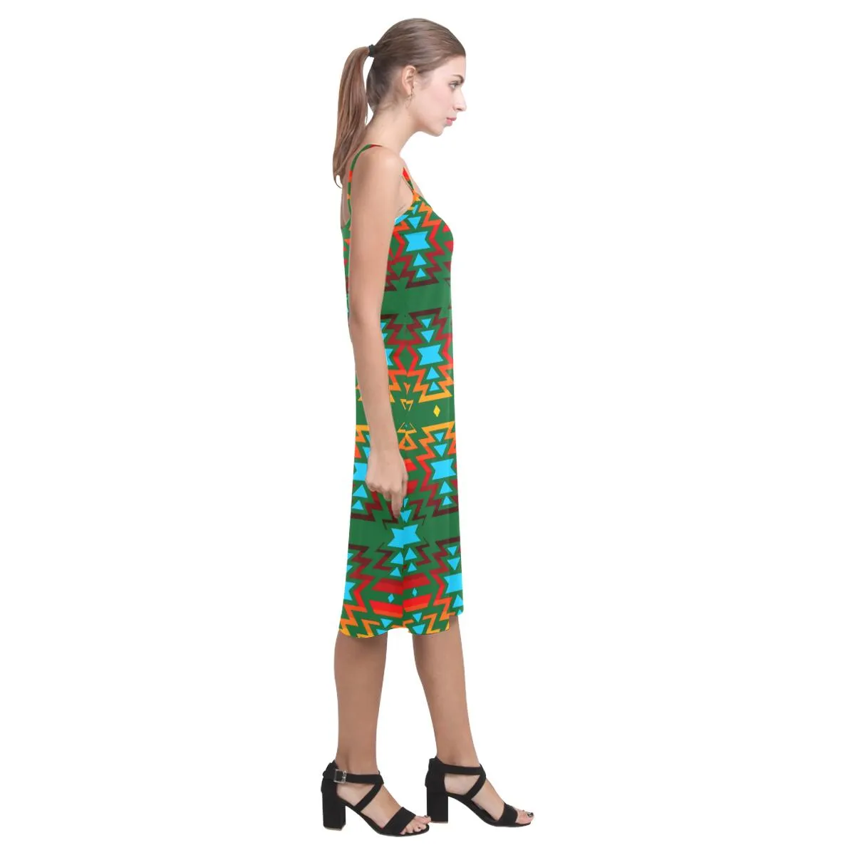 Big Pattern Fire Colors and Sky green Alcestis Slip Dress