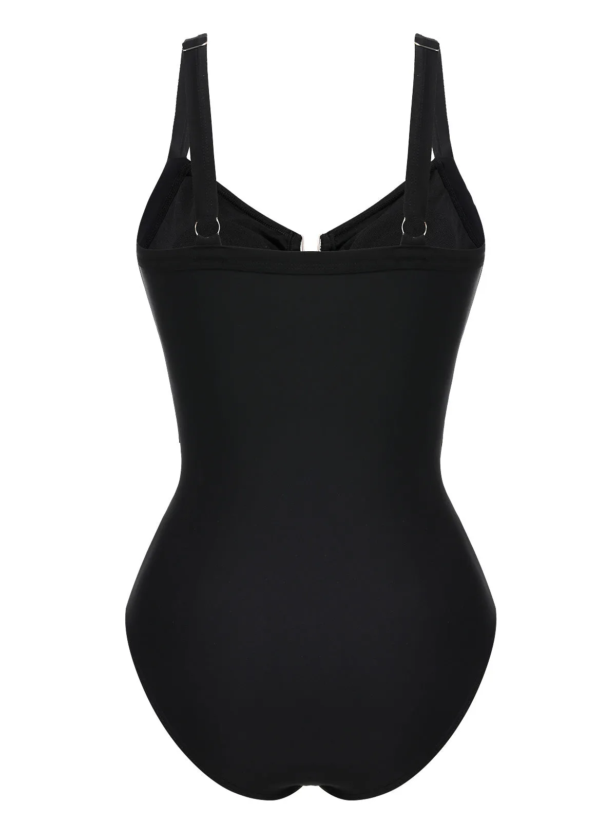 Black 1970s Solid Cutout One-Piece Swimsuit
