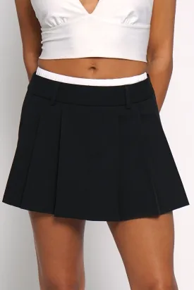 Black Pleated Front Boxer Waistband Mini Skirt