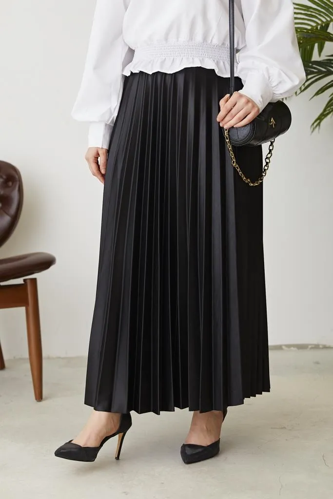 BNG Women Black Elasticated Pleated Hijab Skirt - Clermont