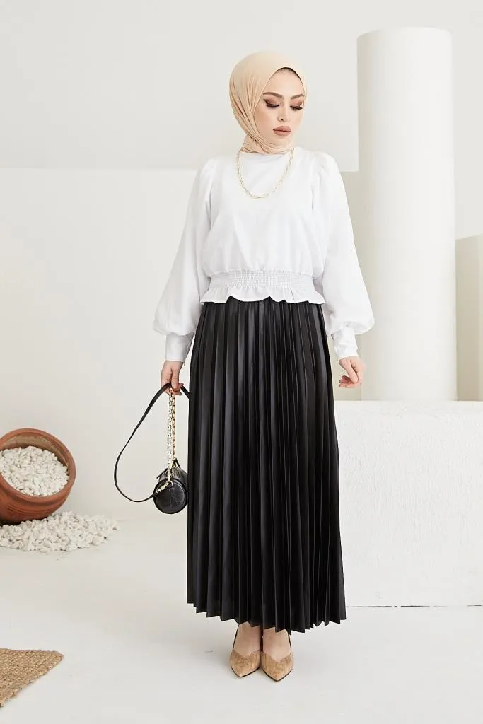 BNG Women Black Elasticated Pleated Hijab Skirt - Clermont