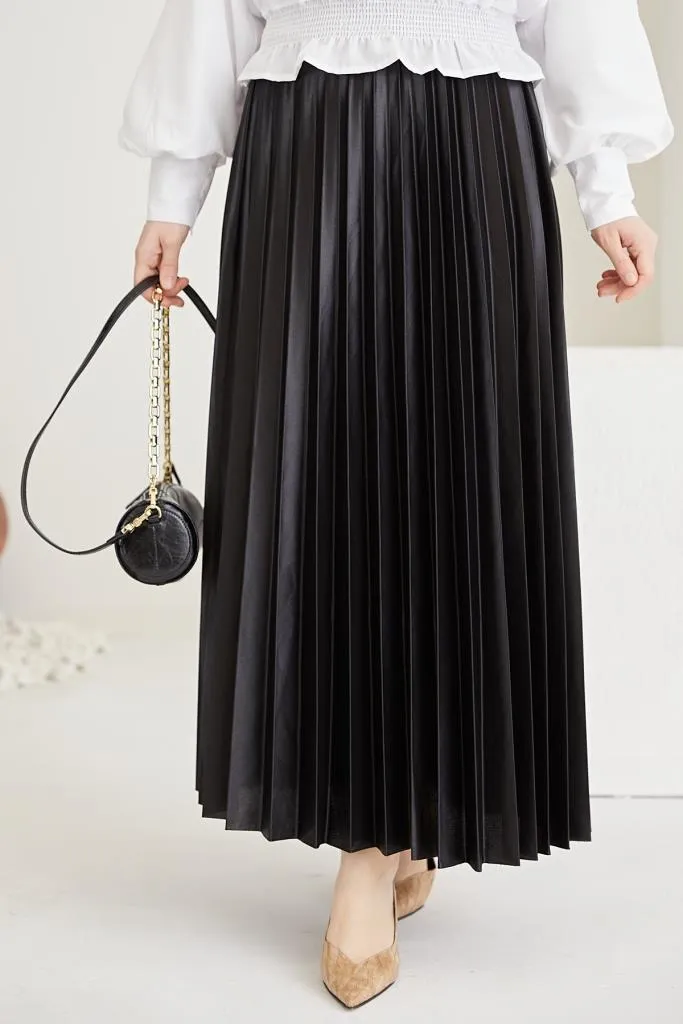 BNG Women Black Elasticated Pleated Hijab Skirt - Clermont