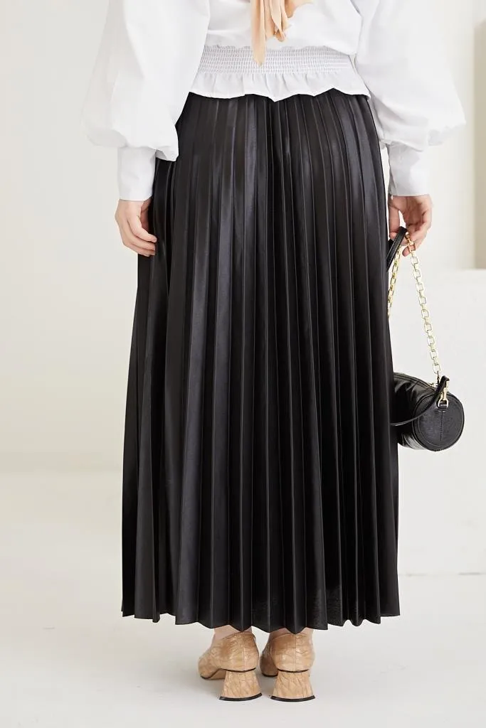 BNG Women Black Elasticated Pleated Hijab Skirt - Clermont