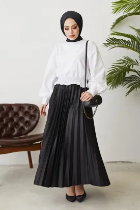 BNG Women Black Elasticated Pleated Hijab Skirt - Clermont