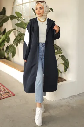 BNG Women Black Trench Coat with Bright Sleeve Details - Clermont
