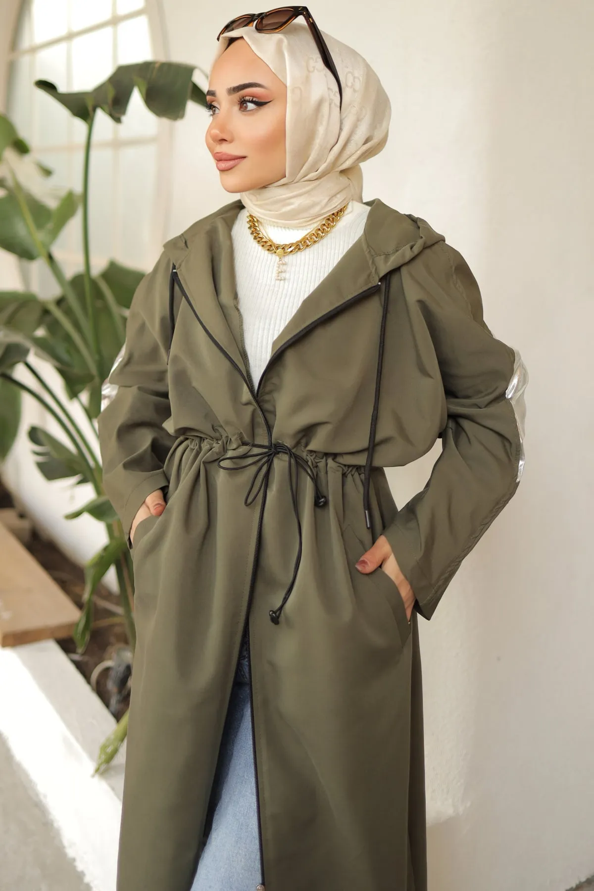 BNG Women Bright Arm Detailed Trench Coat Khaki - Clermont