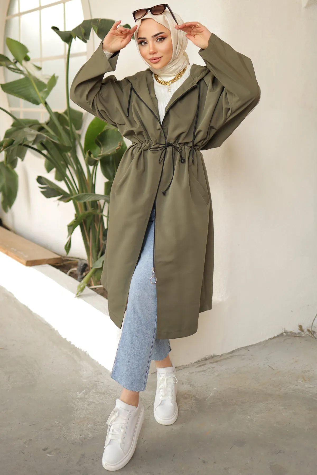 BNG Women Bright Arm Detailed Trench Coat Khaki - Clermont