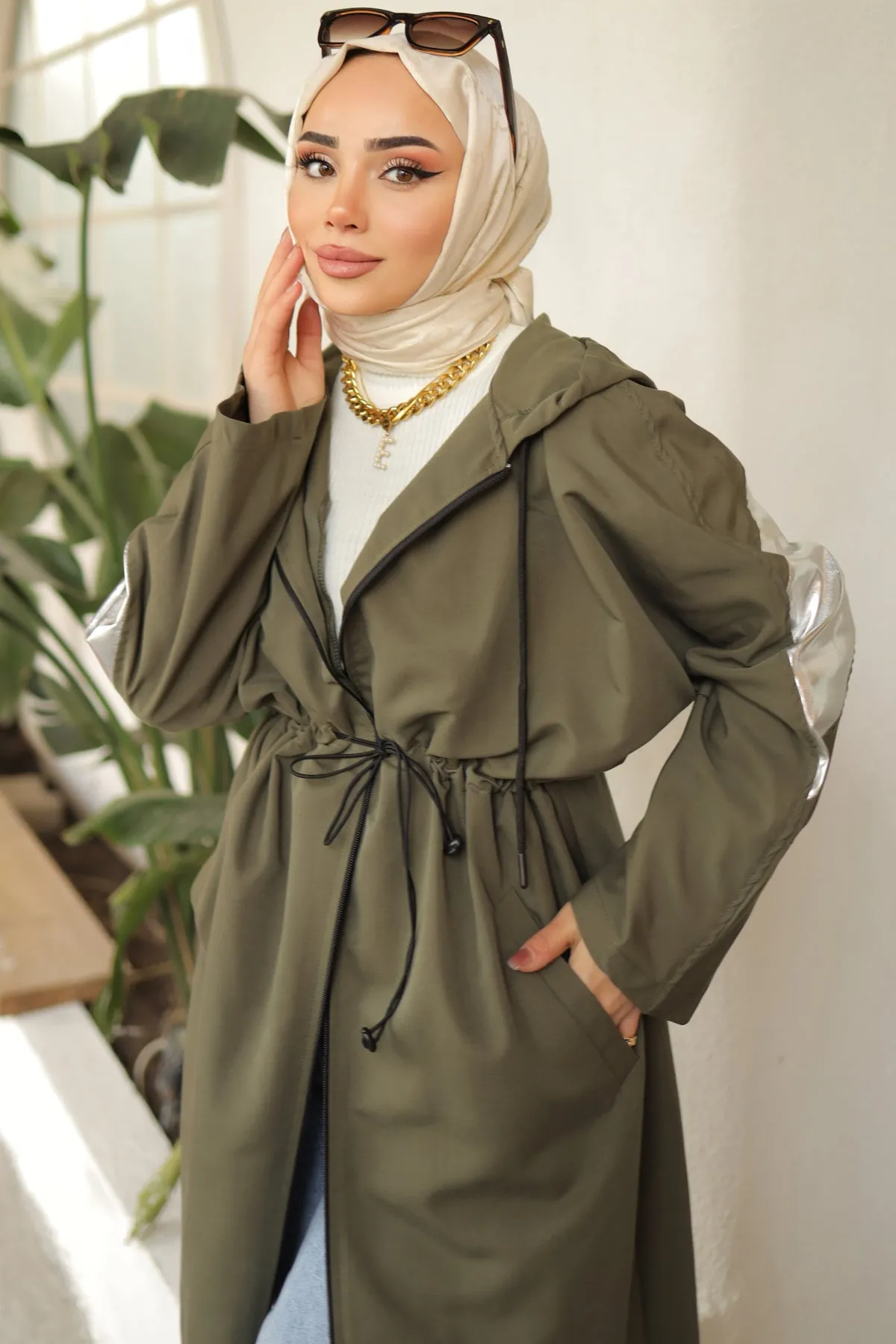 BNG Women Bright Arm Detailed Trench Coat Khaki - Clermont