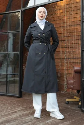 BNG Women Button Detailed Trench Coat Black - Clermont