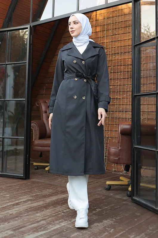 BNG Women Button Detailed Trench Coat Black - Clermont