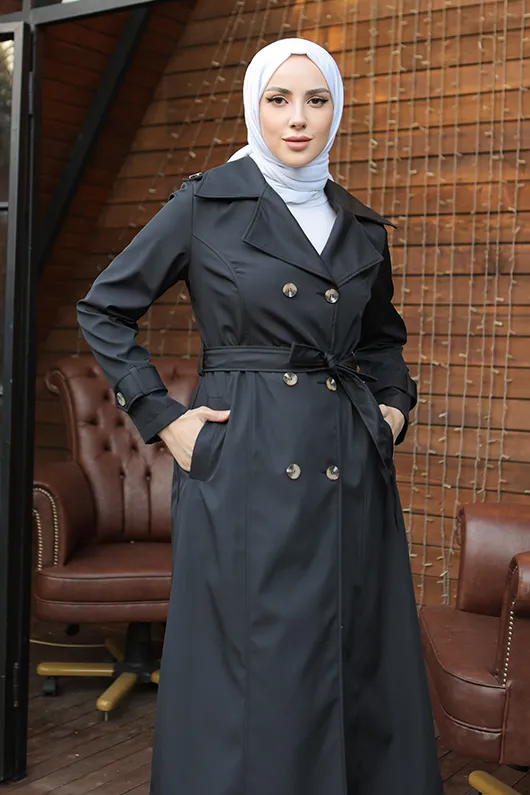 BNG Women Button Detailed Trench Coat Black - Clermont