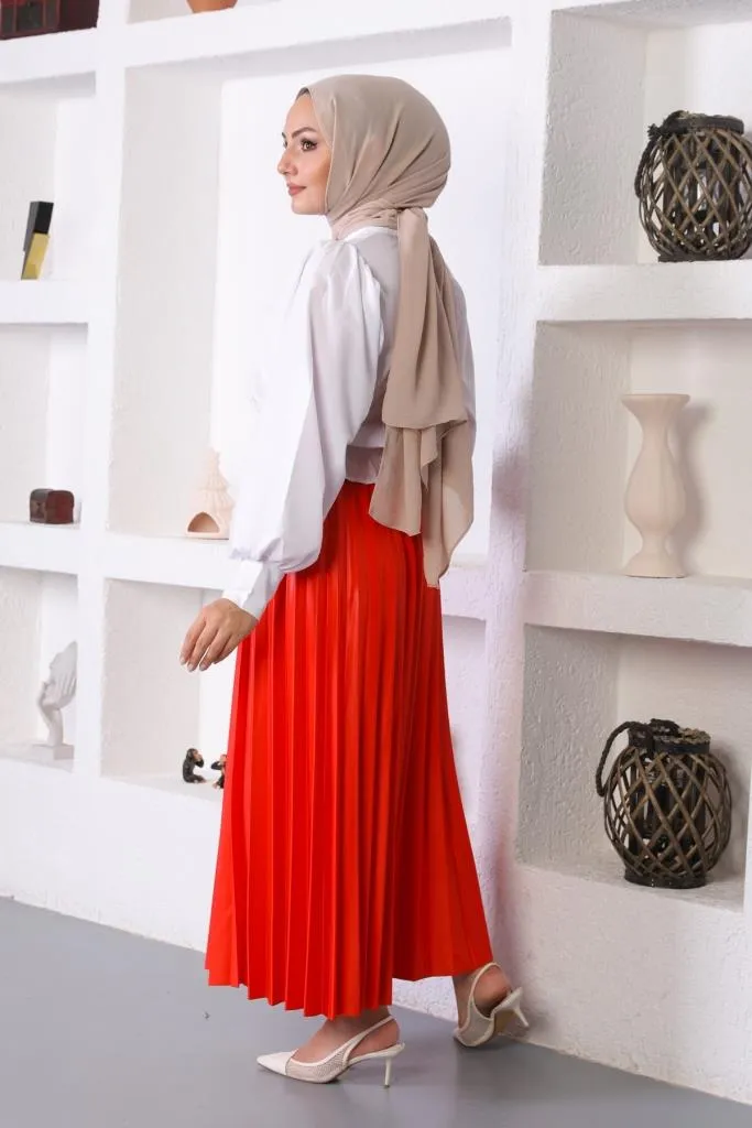 BNG Women Elastic Waist Pleated Hijab Skirt Pomegranate Flower - Clermont