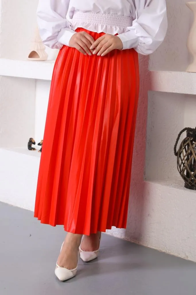 BNG Women Elastic Waist Pleated Hijab Skirt Pomegranate Flower - Clermont