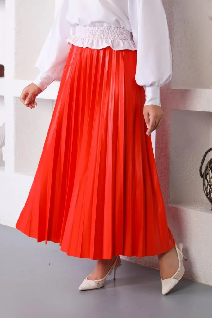BNG Women Elastic Waist Pleated Hijab Skirt Pomegranate Flower - Clermont