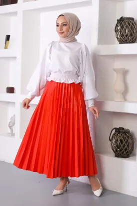 BNG Women Elastic Waist Pleated Hijab Skirt Pomegranate Flower - Clermont