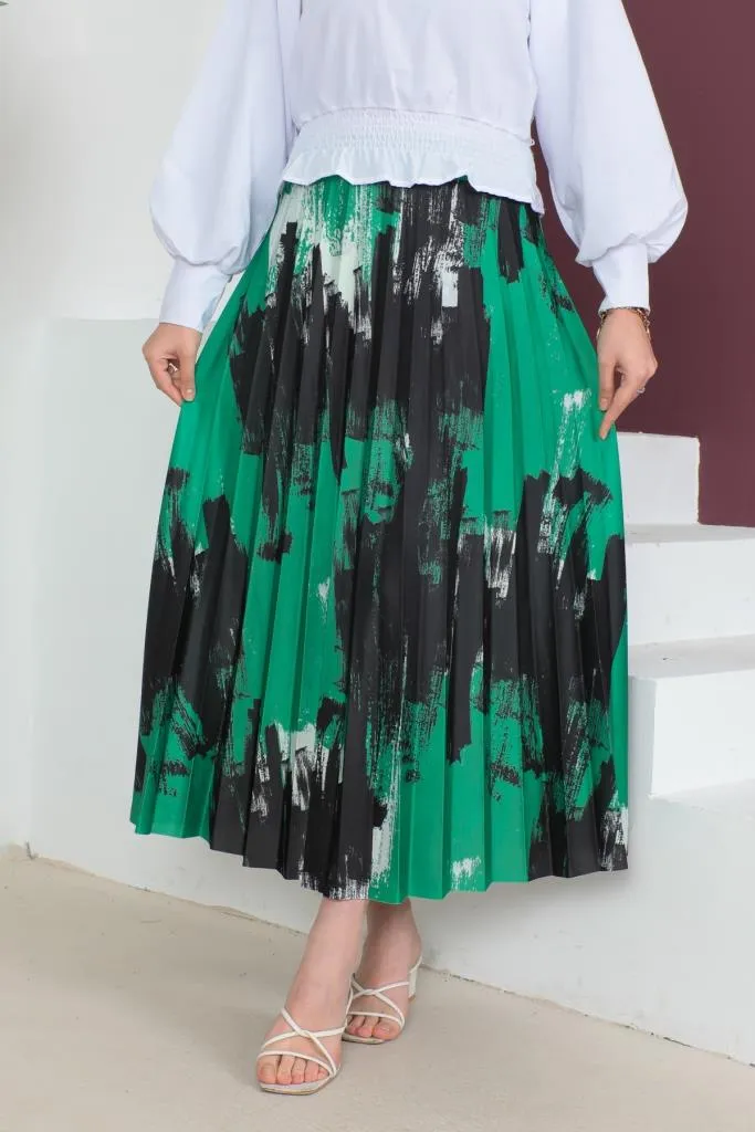 BNG Women Patterned Pleated Hijab Skirt Green - Clermont