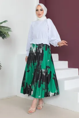 BNG Women Patterned Pleated Hijab Skirt Green - Clermont