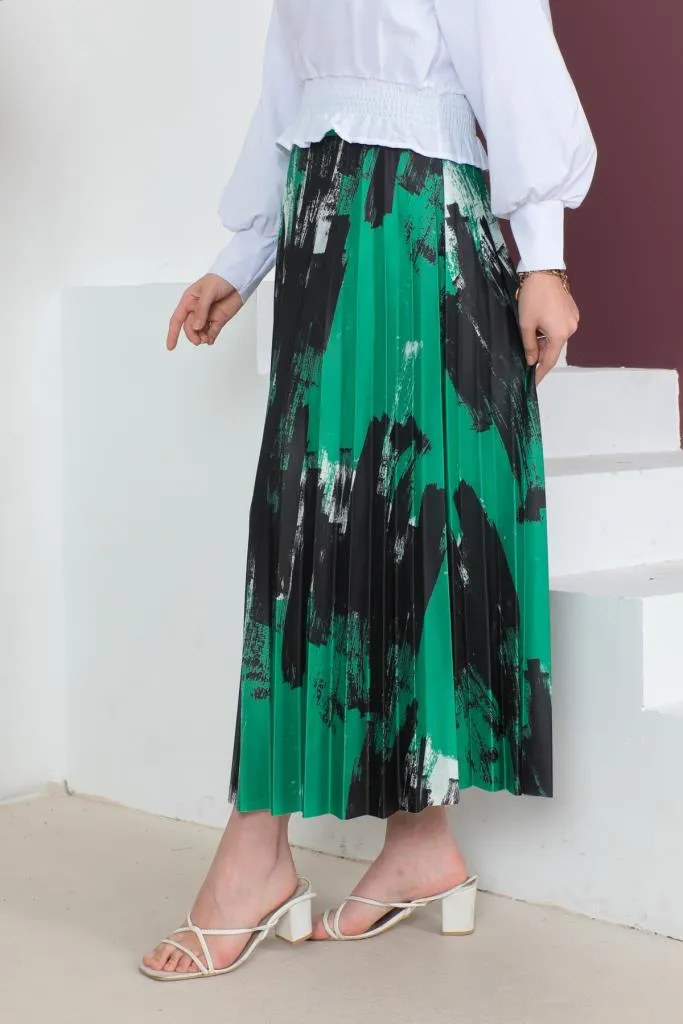 BNG Women Patterned Pleated Hijab Skirt Green - Clermont