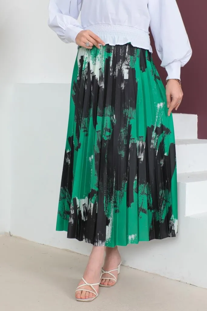 BNG Women Patterned Pleated Hijab Skirt Green - Clermont