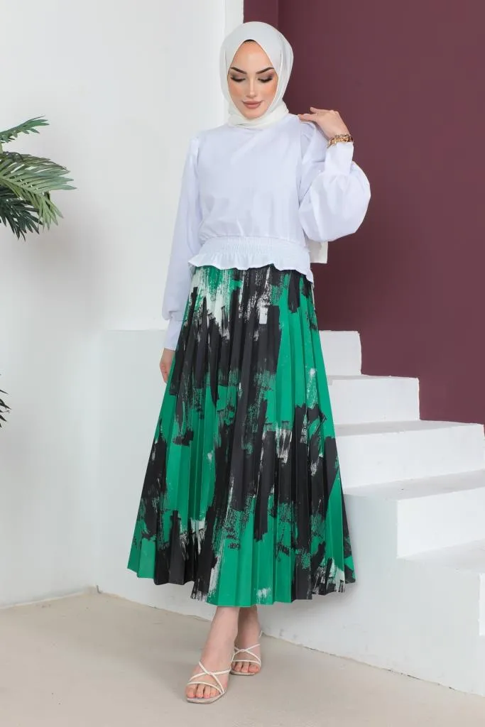BNG Women Patterned Pleated Hijab Skirt Green - Clermont