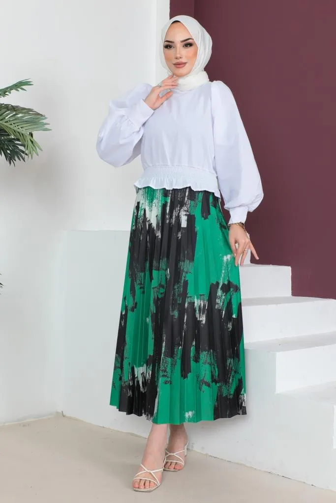 BNG Women Patterned Pleated Hijab Skirt Green - Clermont