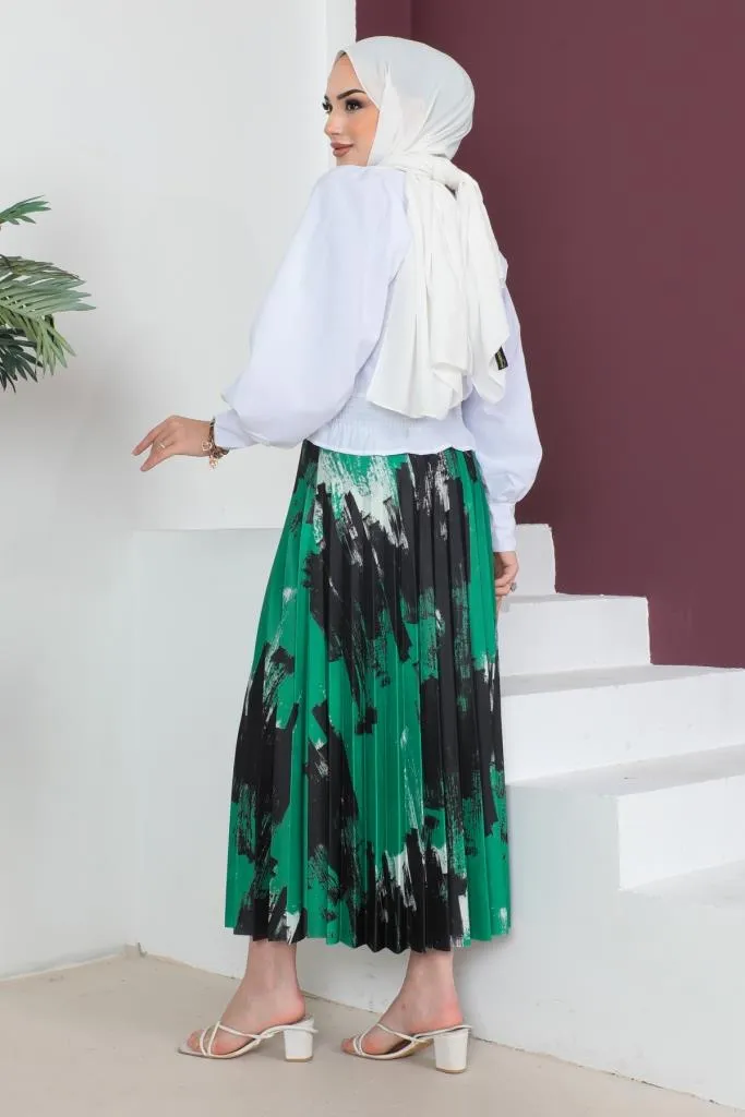 BNG Women Patterned Pleated Hijab Skirt Green - Clermont