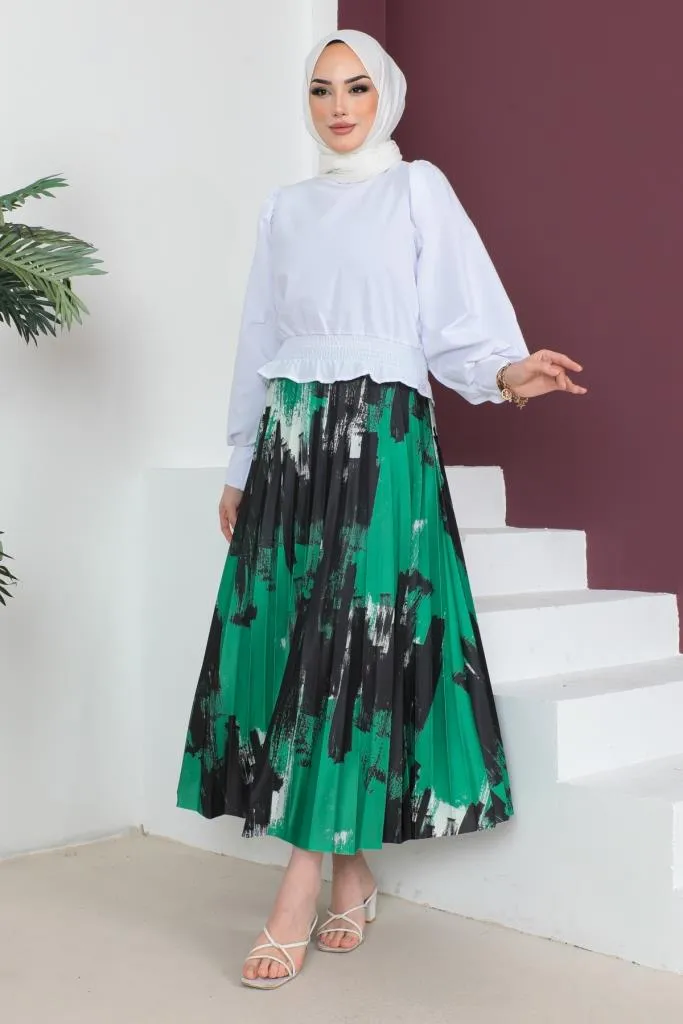 BNG Women Patterned Pleated Hijab Skirt Green - Clermont