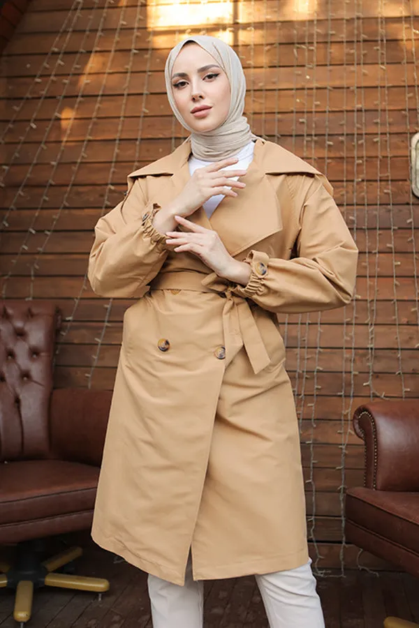 BNG Women Wide Collar Trench Coat Camel - Clermont