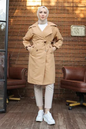 BNG Women Wide Collar Trench Coat Camel - Clermont