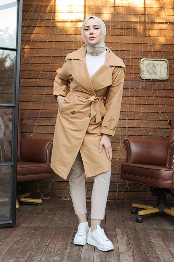 BNG Women Wide Collar Trench Coat Camel - Clermont
